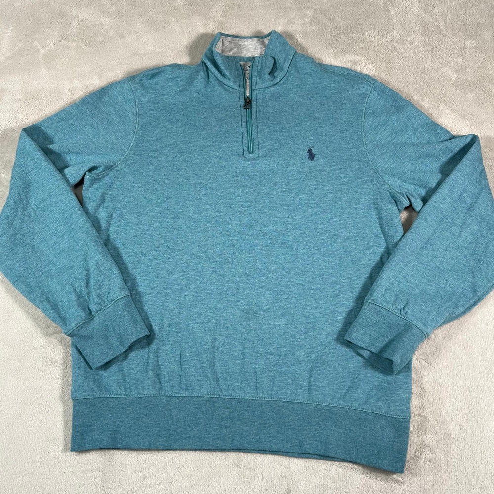 Polo Ralph Lauren Sweater Men's Medium Teal Blue Heather Quarter Zip Pullover